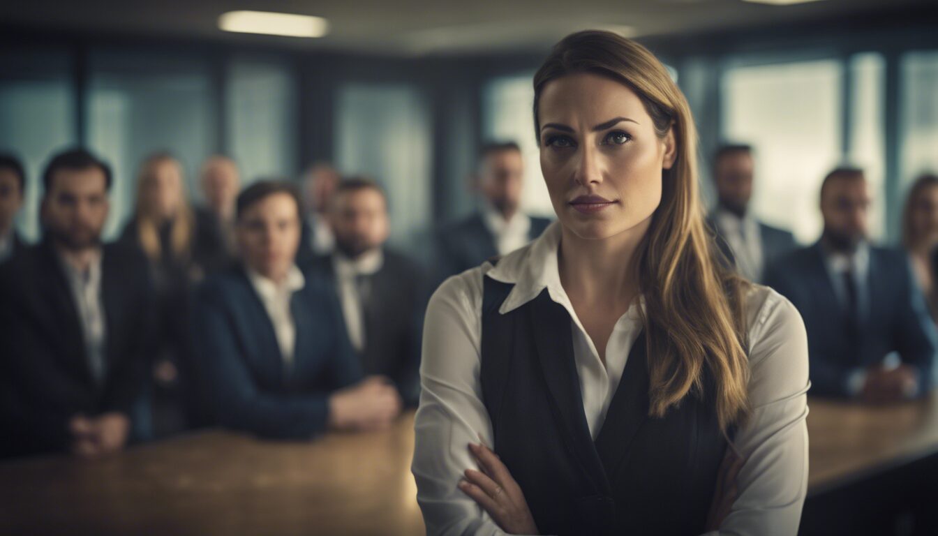 A female executive with a team, illustrating leadership