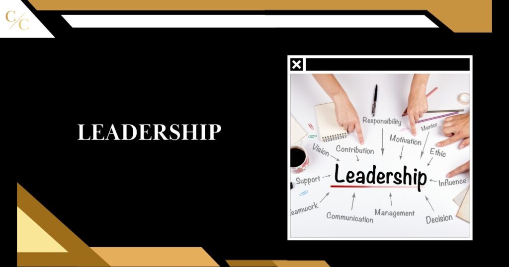 hands point to image with definitions for leadership. 