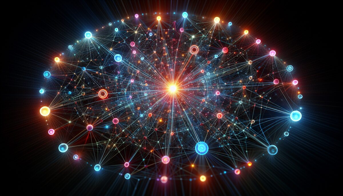 Illustration of interconnected network representing ecommerce and digital marketing