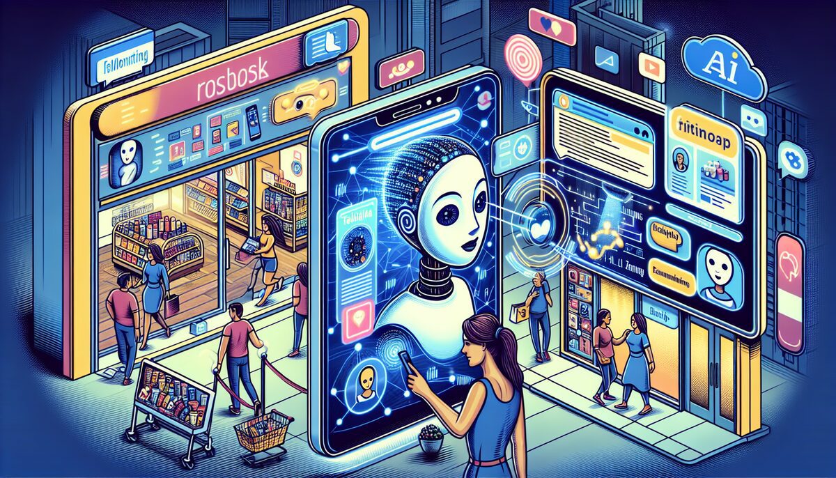 a woman looking at a robot in a store